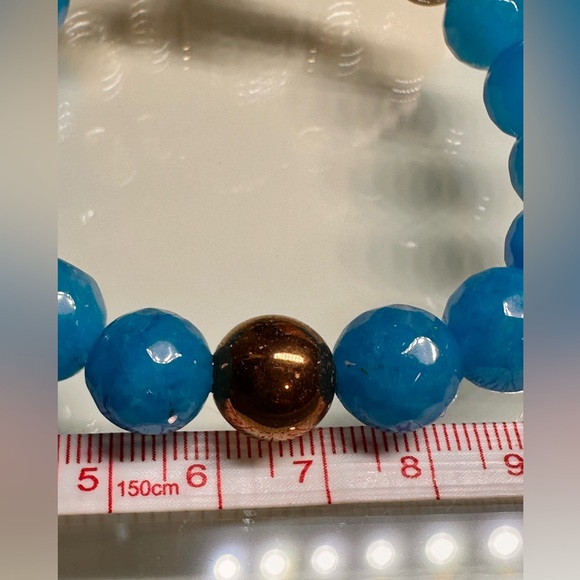 BLUE AGATE + JAK HORNS NATURAL STONES BRACELET size 7.5” - Picture 9 of 13